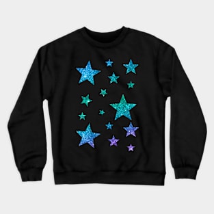 Blue Green Ombre Faux Glitter Stars Crewneck Sweatshirt